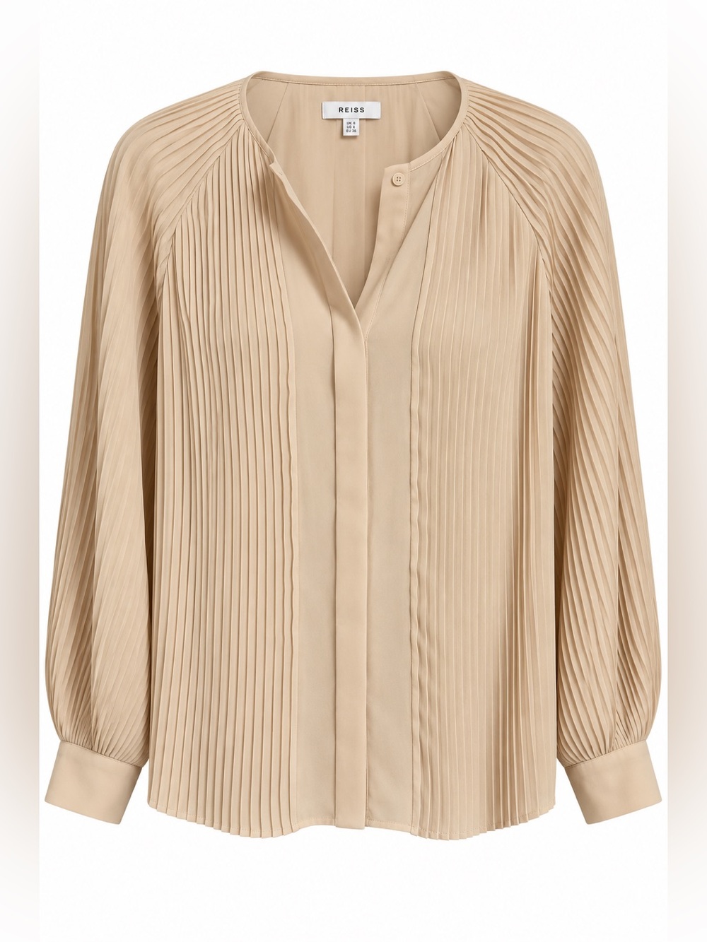Reiss Beige Pleated Long-Sleeve Blouse